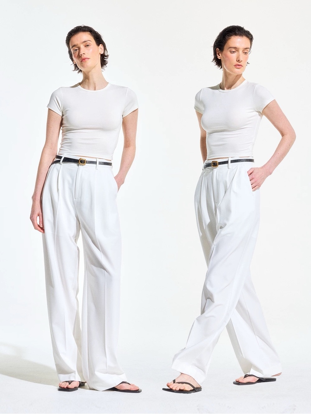 Wide Leg White Women's Trousers - Picture 5 of 7